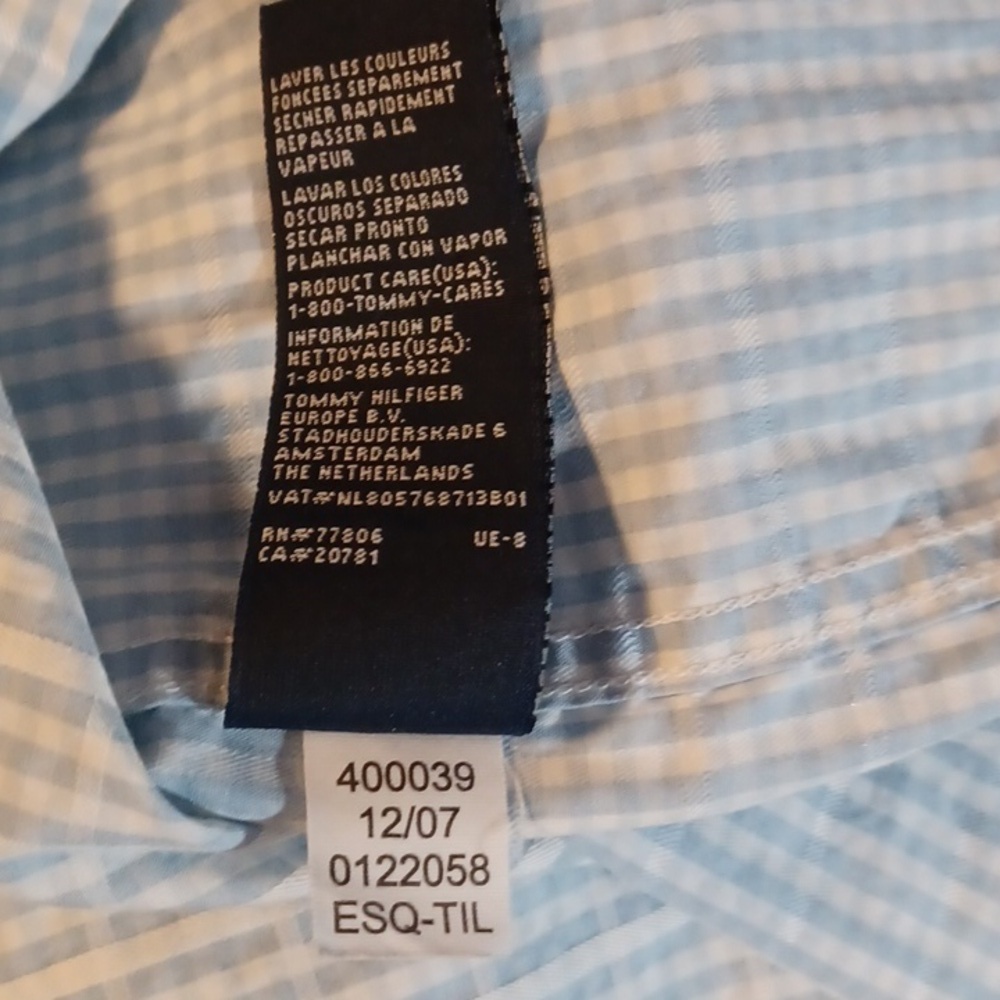 TOMMY HILFIGER, MENS, BLUE ,AND WHITE CHECKERED, BUTTON UP SHORT SLEEVE … - Picture 6 of 7